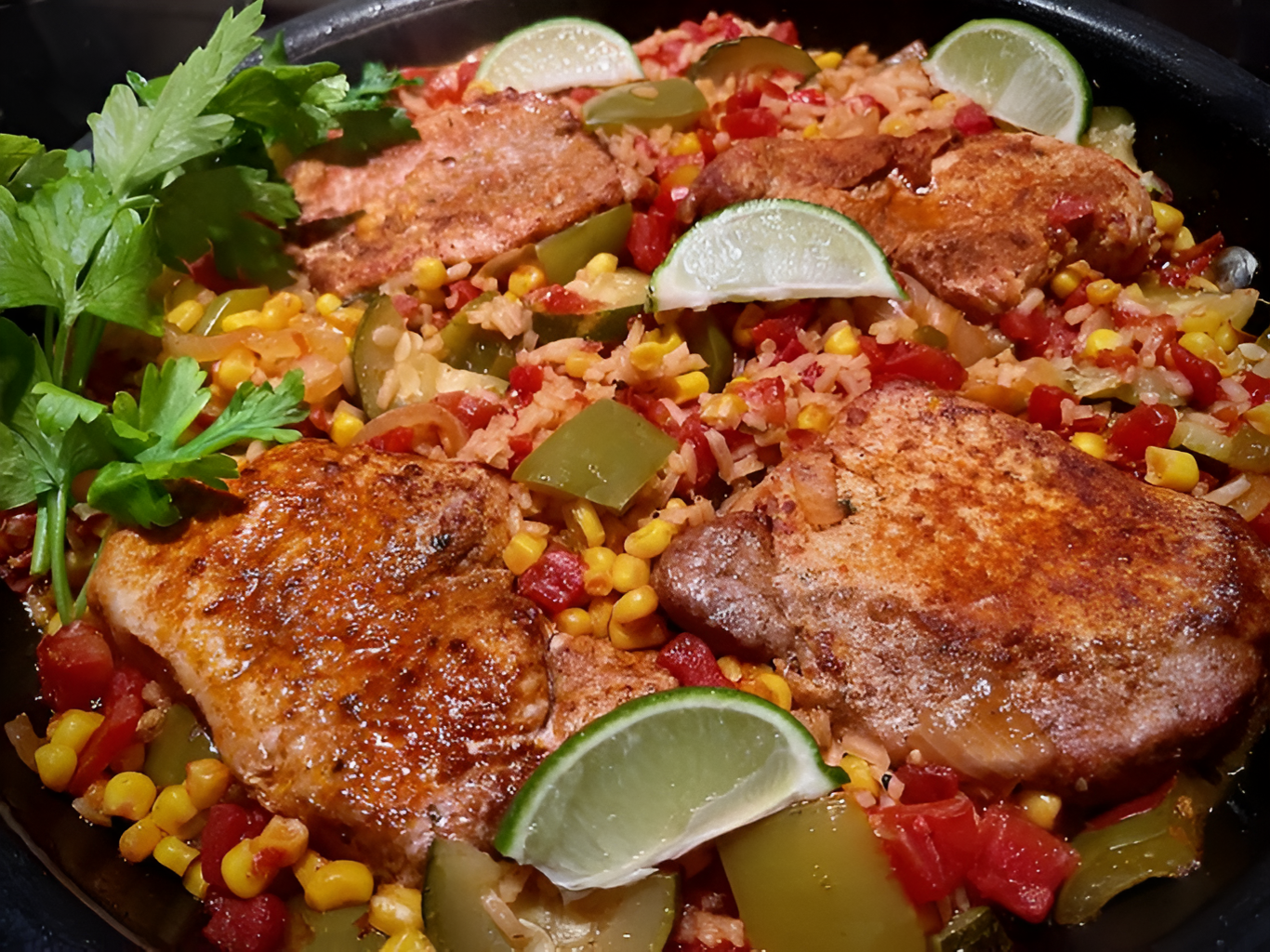 Tex-Mex Pork Chops and Rice Skillet : One-Pan Family Meal