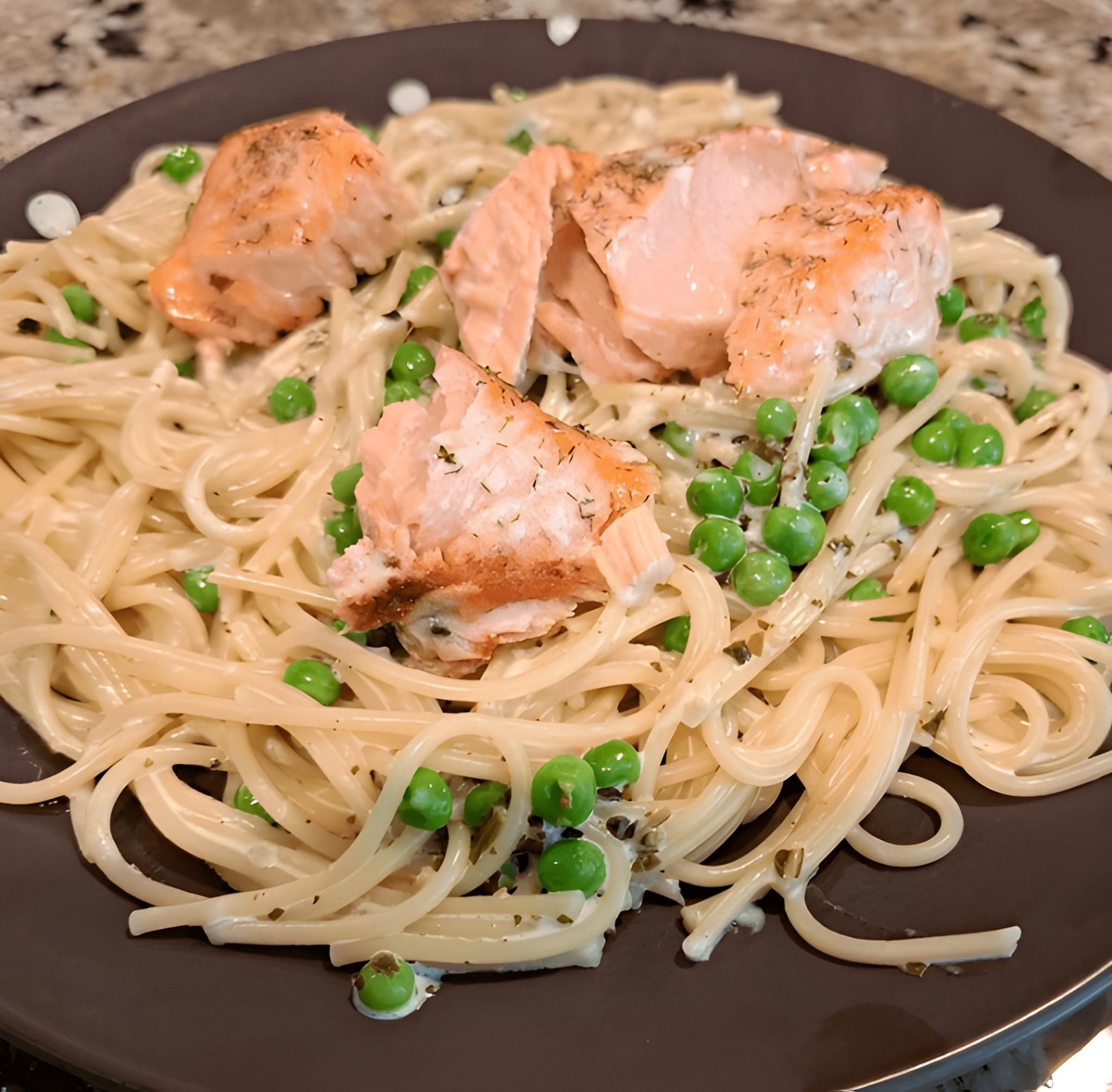 Salmon with Lemony Orzo and Basil-Bacon Peas