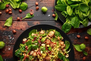 Warm Brussels Sprout Bacon and Spinach Salad