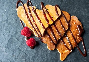Heart-Shaped Pancakes with Rich Melted Chocolate
