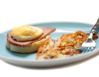 Hash Cake Eggs Benedict with Balsamic Glaze