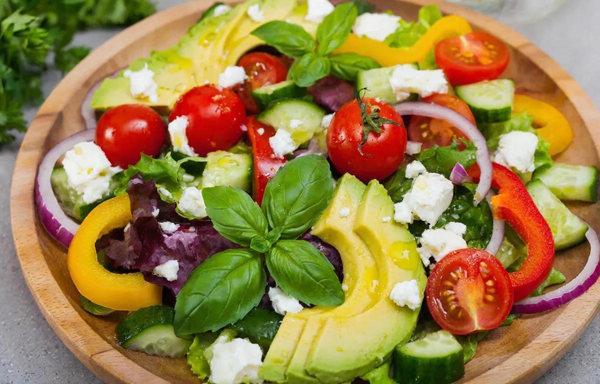 Fresh Avocado Salad with Tomatoes, Cucumber, Red Onion & Zesty Lime Dressing