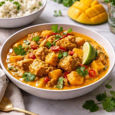Malaysian Mango Chicken Curry: Creamy, Sweet and Spicy Coconut Chicken Curry with Ripe Mango and Fragrant Southeast Asian Spices