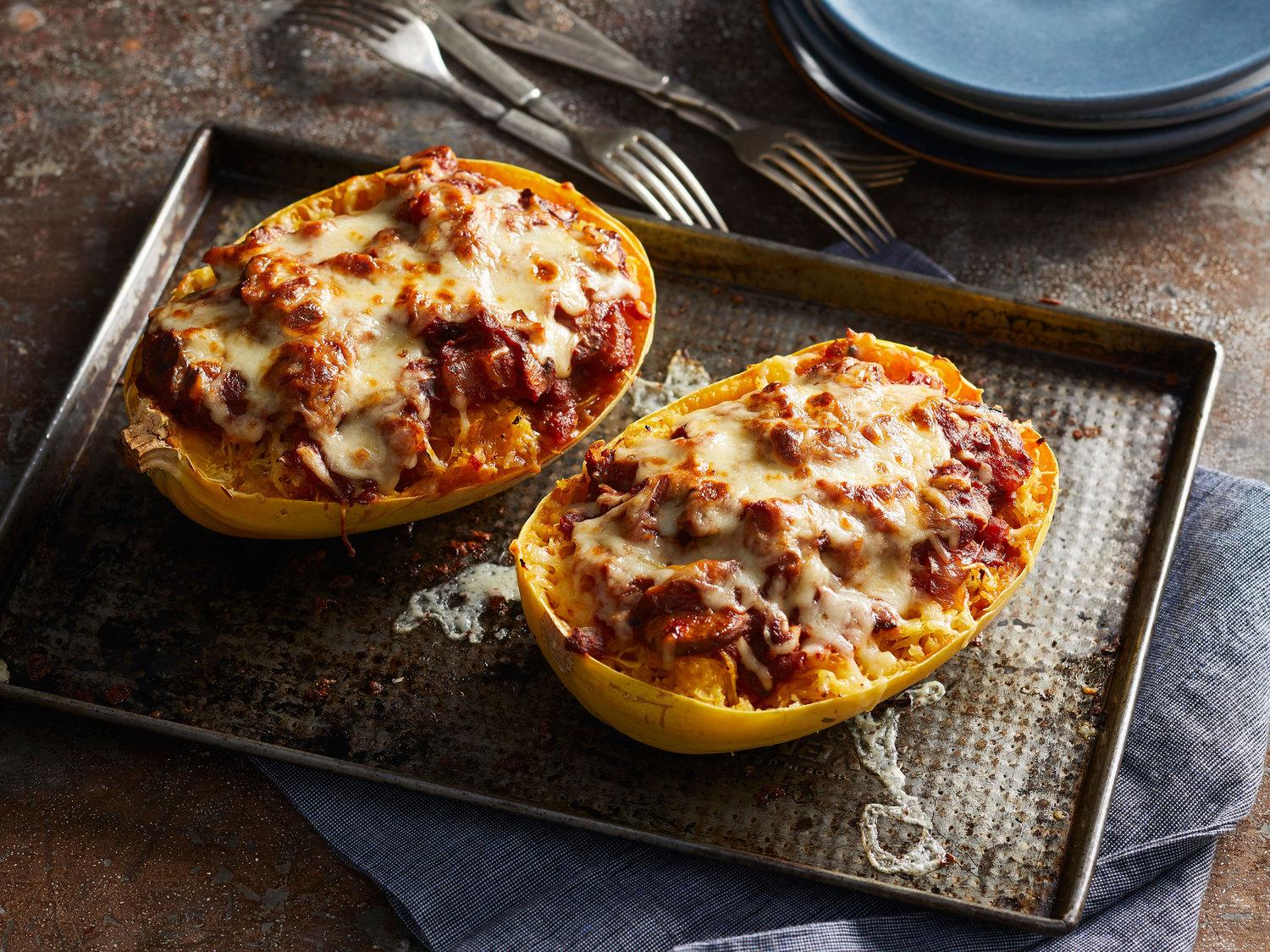 Baked Spaghetti Squash Lasagna Style – Cheesy, Comforting Layers of Roasted Squash, Rich Marinara, Creamy Ricotta, and Golden Mozzarella