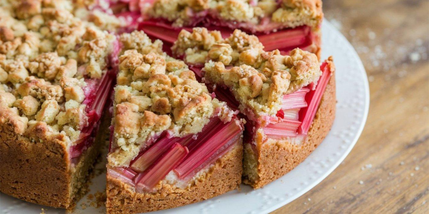 German Rhubarb Streusel Cake – Traditional Rhabarber-Streuselkuchen with Tender Vanilla Cake, Juicy Tart Rhubarb, and Golden Buttery Streusel