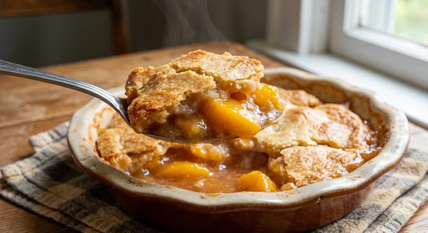 Jackie’s Fresh Peach Cobbler: An Old-Fashioned Homemade Dessert with Juicy Fresh Peaches and a Golden, Buttery Crust